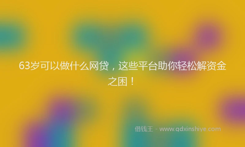 63岁可以做什么网贷，这些平台助你轻松解资金之困！