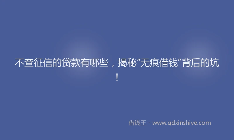 不查征信的贷款有哪些，揭秘“无痕借钱”背后的坑！