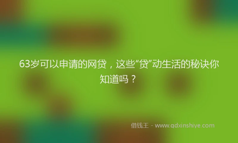 63岁可以申请的网贷，这些“贷”动生活的秘诀你知道吗？