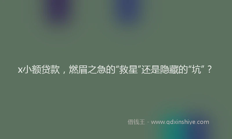x小额贷款，燃眉之急的“救星”还是隐藏的“坑”？