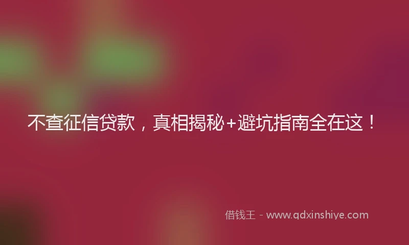 不查征信贷款，真相揭秘+避坑指南全在这！