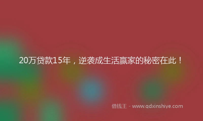 20万贷款15年,逆袭成生活赢家的秘密在此!