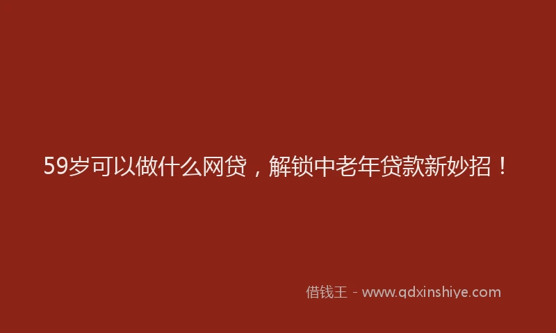 59岁可以做什么网贷，解锁中老年贷款新妙招！