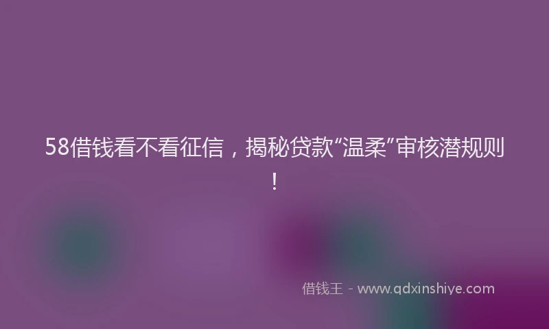 58借钱看不看征信，揭秘贷款“温柔”审核潜规则！