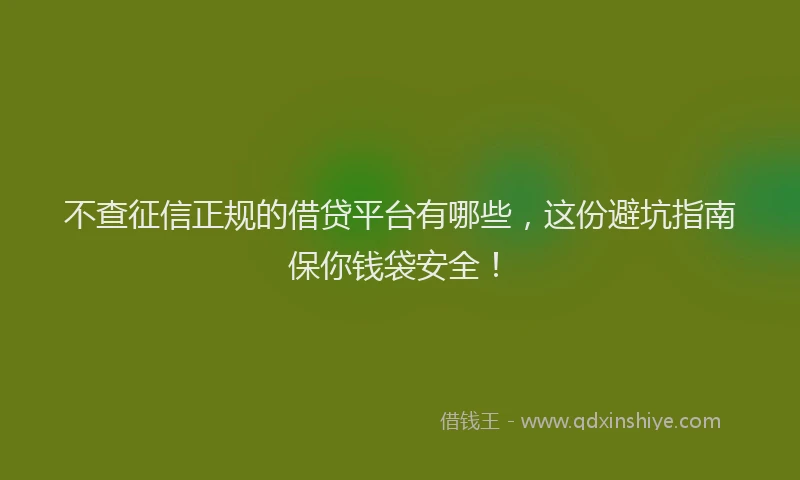 不查征信正规的借贷平台有哪些，这份避坑指南保你钱袋安全！