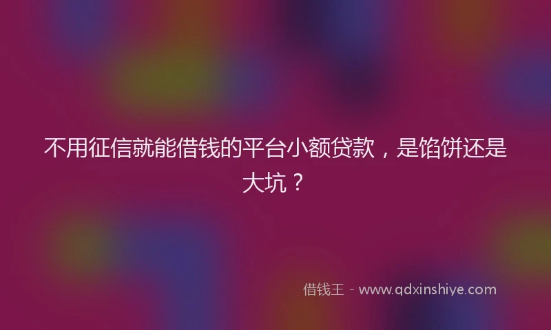 不用征信就能借钱的平台小额贷款，是馅饼还是大坑？