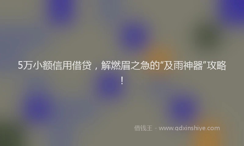 5万小额信用借贷，解燃眉之急的“及雨神器”攻略！