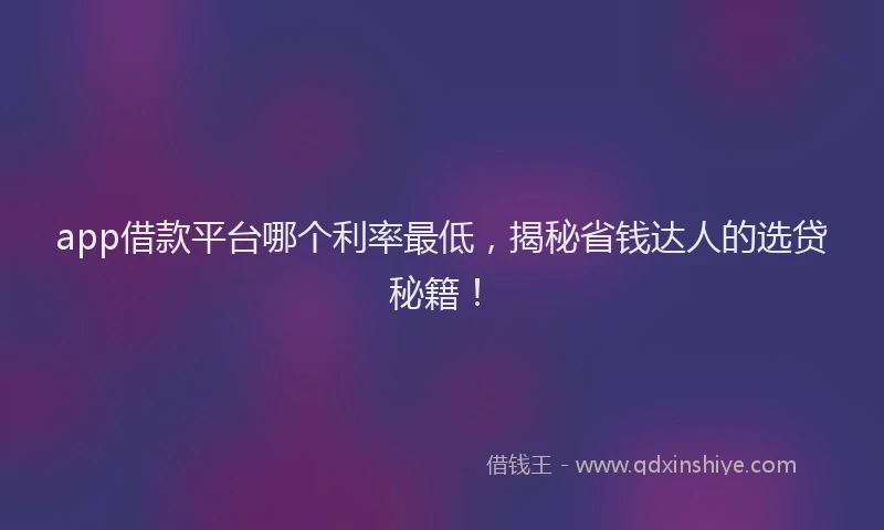 app借款平台哪个利率最低，揭秘省钱达人的选贷秘籍！