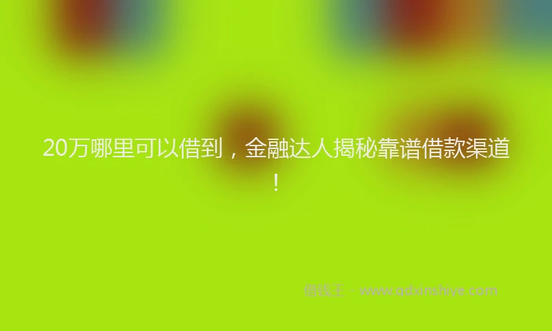 20万哪里可以借到，金融达人揭秘靠谱借款渠道！