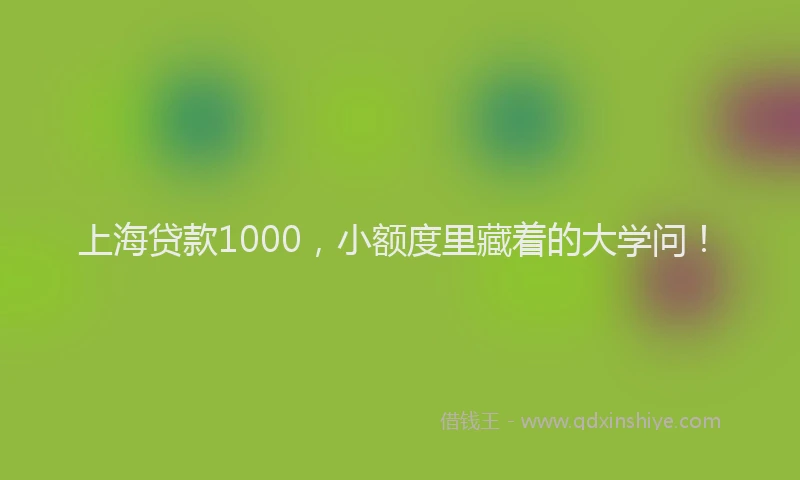 上海贷款1000，小额度里藏着的大学问！