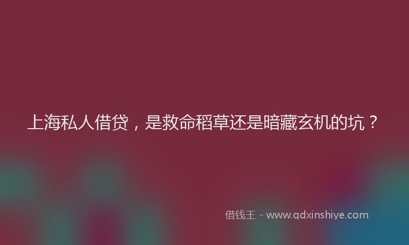 上海私人借贷，是救命稻草还是暗藏玄机的坑？