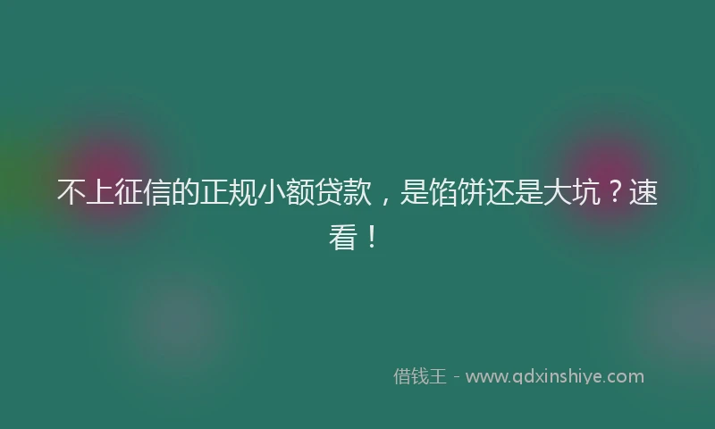 不上征信的正规小额贷款，是馅饼还是大坑？速看！