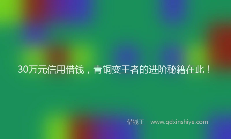 30万元信用借钱，青铜变王者的进阶秘籍在此！