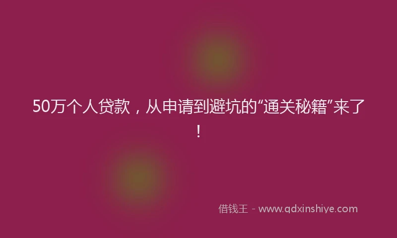 50万个人贷款，从申请到避坑的“通关秘籍”来了！