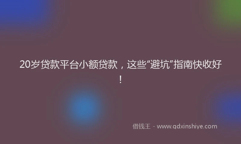 20岁贷款平台小额贷款，这些“避坑”指南快收好！
