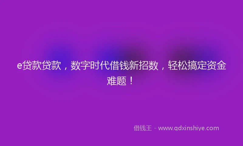 e贷款贷款，数字时代借钱新招数，轻松搞定资金难题！