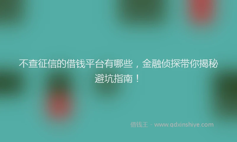 不查征信的借钱平台有哪些，金融侦探带你揭秘避坑指南！
