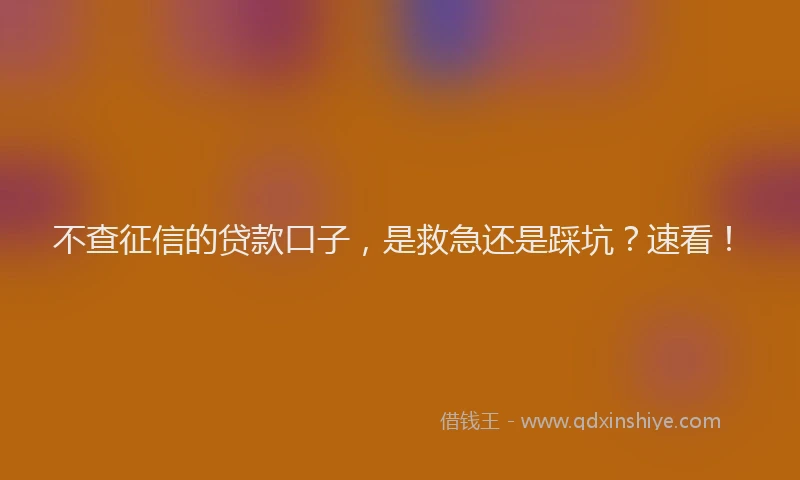 不查征信的贷款口子，是救急还是踩坑？速看！