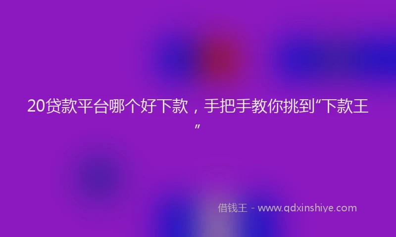 20贷款平台哪个好下款，手把手教你挑到“下款王”
