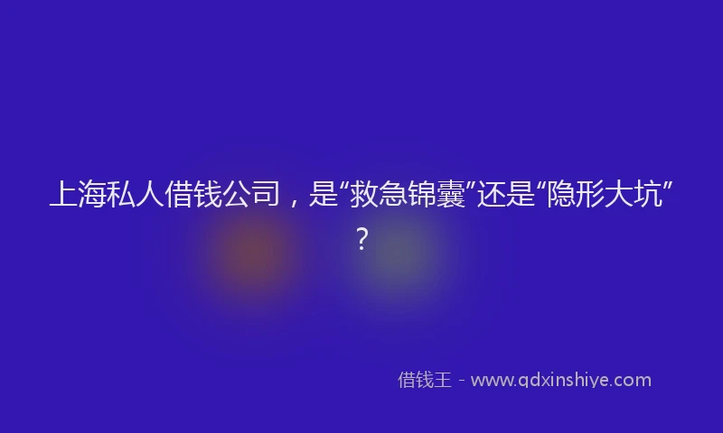 上海私人借钱公司，是“救急锦囊”还是“隐形大坑”？