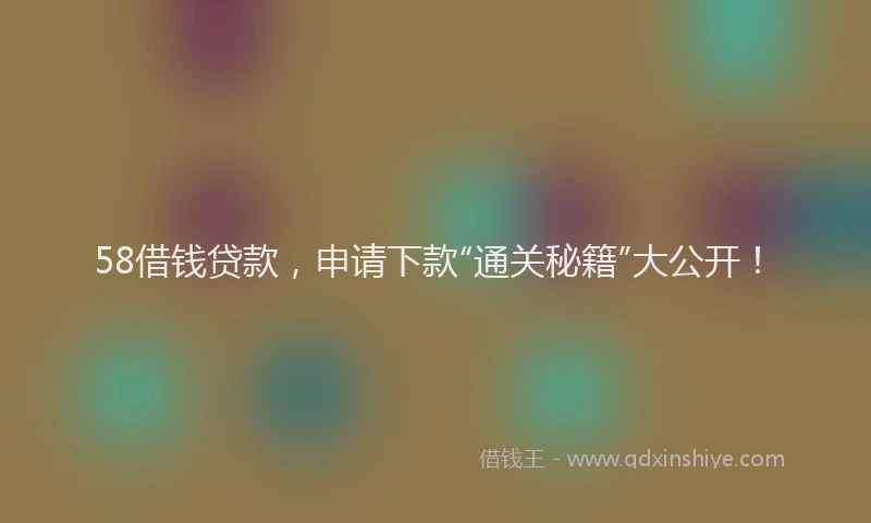 58借钱贷款，申请下款“通关秘籍”大公开！