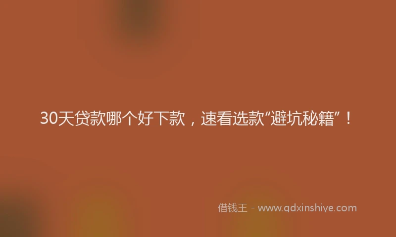 30天贷款哪个好下款，速看选款“避坑秘籍”！