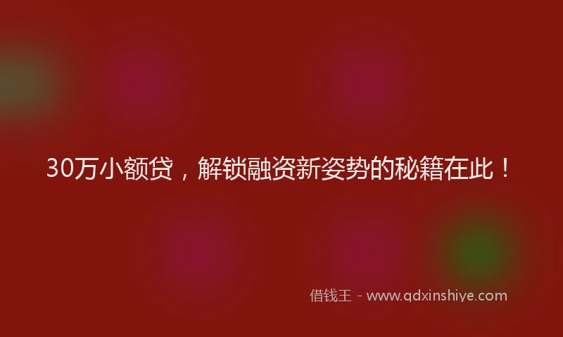 30万小额贷，解锁融资新姿势的秘籍在此！