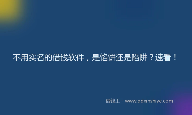 不用实名的借钱软件，是馅饼还是陷阱？速看！
