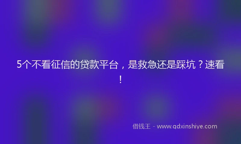 5个不看征信的贷款平台，是救急还是踩坑？速看！