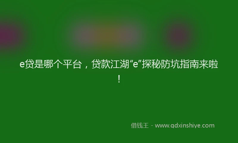 e贷是哪个平台，贷款江湖“e”探秘防坑指南来啦！