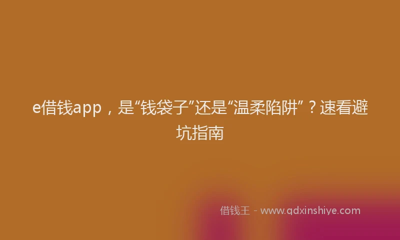 e借钱app，是“钱袋子”还是“温柔陷阱”？速看避坑指南