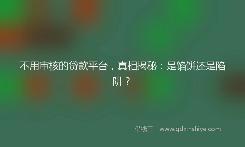 不用审核的贷款平台，真相揭秘：是馅饼还是陷阱？