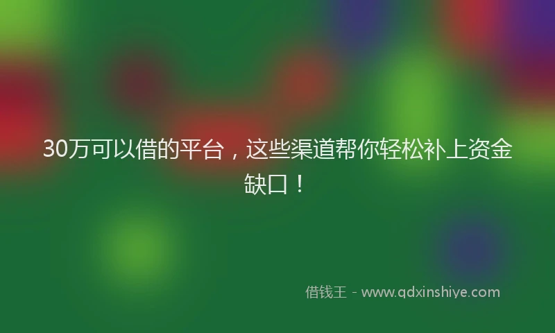 30万可以借的平台，这些渠道帮你轻松补上资金缺口！