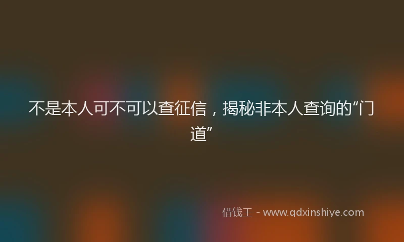 不是本人可不可以查征信，揭秘非本人查询的“门道”