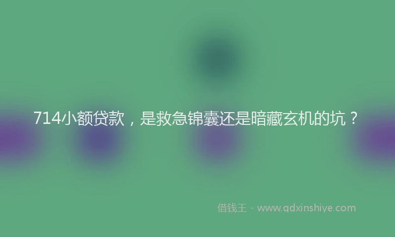 714小额贷款，是救急锦囊还是暗藏玄机的坑？