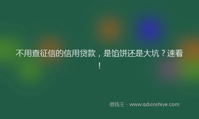 不用查征信的信用贷款，是馅饼还是大坑？速看！