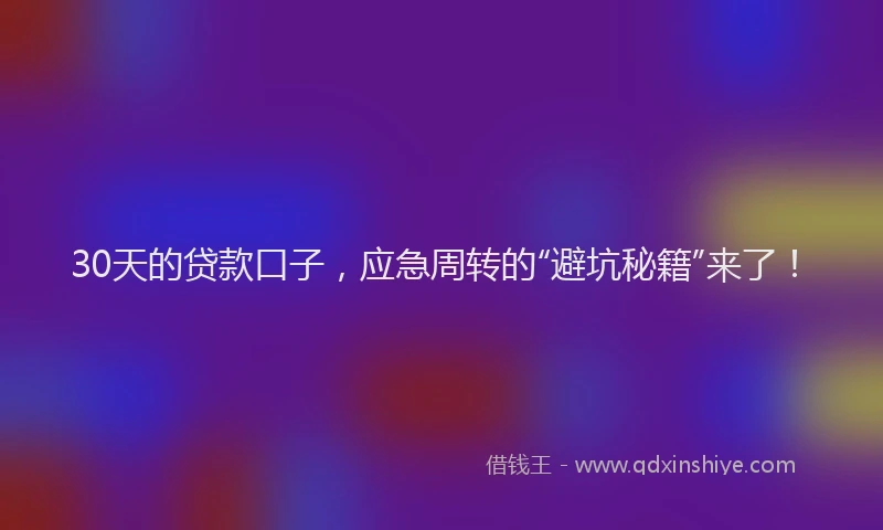 30天的贷款口子，应急周转的“避坑秘籍”来了！