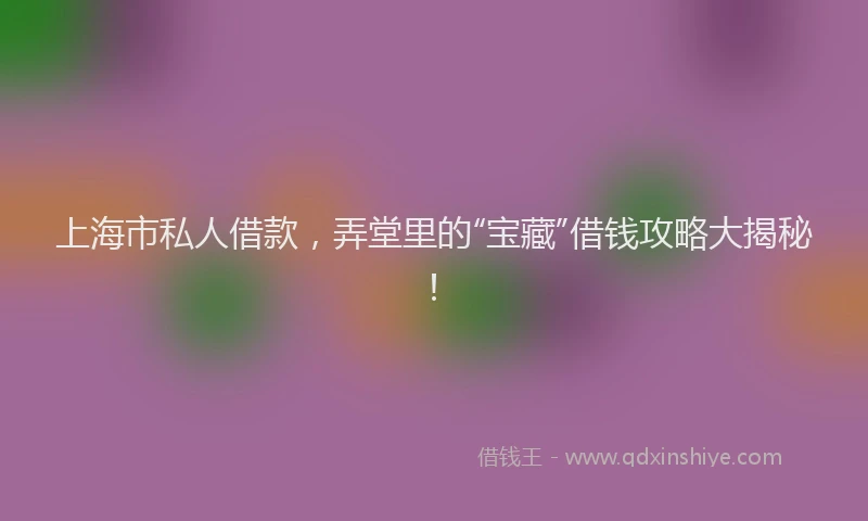 上海市私人借款，弄堂里的“宝藏”借钱攻略大揭秘！
