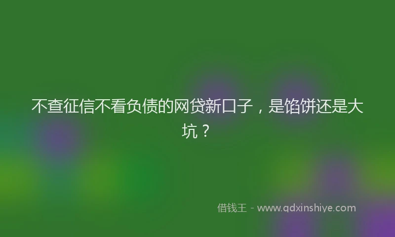 不查征信不看负债的网贷新口子，是馅饼还是大坑？