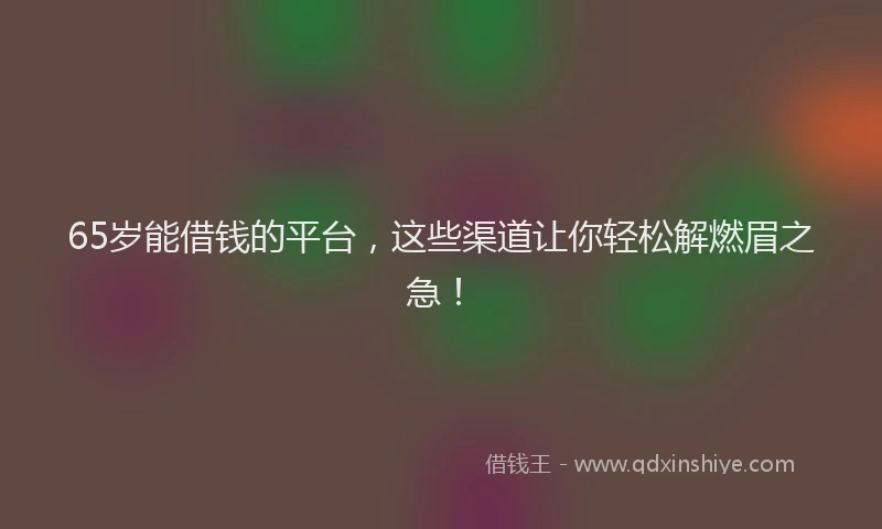 65岁能借钱的平台，这些渠道让你轻松解燃眉之急！