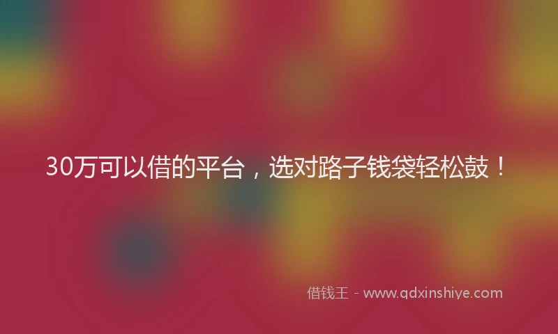30万可以借的平台，选对路子钱袋轻松鼓！