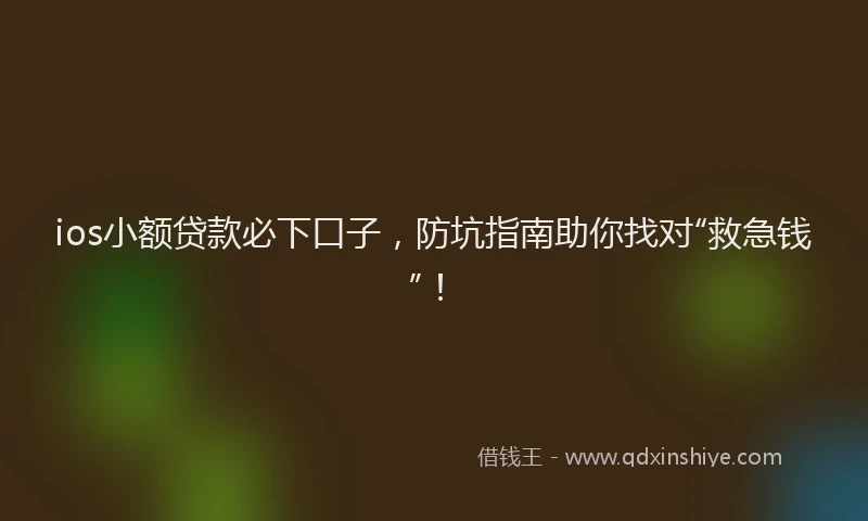 ios小额贷款必下口子，防坑指南助你找对“救急钱”！