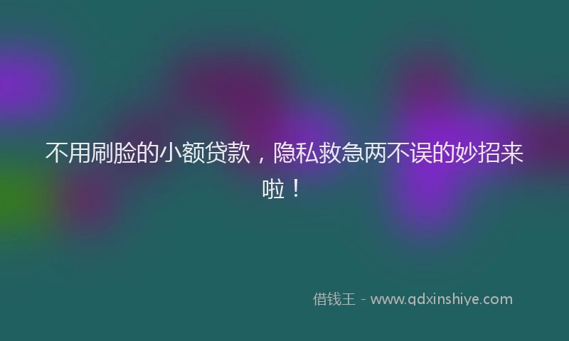 不用刷脸的小额贷款，隐私救急两不误的妙招来啦！