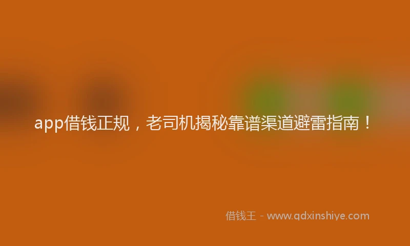 app借钱正规，老司机揭秘靠谱渠道避雷指南！