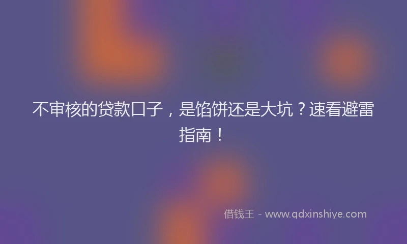 不审核的贷款口子，是馅饼还是大坑？速看避雷指南！
