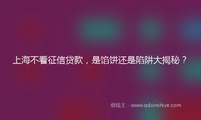 上海不看征信贷款，是馅饼还是陷阱大揭秘？