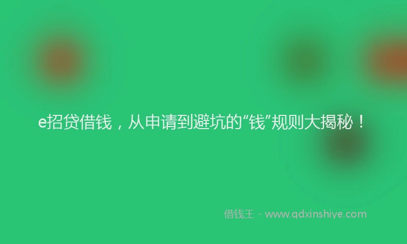 e招贷借钱，从申请到避坑的“钱”规则大揭秘！