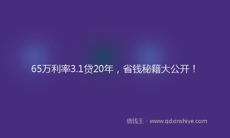 65万利率3.1贷20年，省钱秘籍大公开！