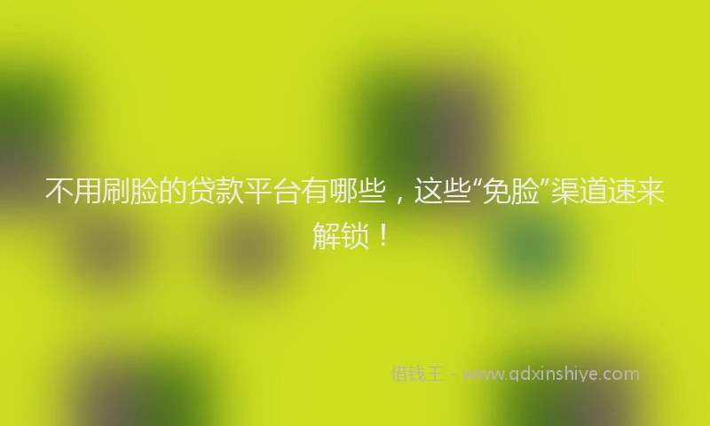 不用刷脸的贷款平台有哪些，这些“免脸”渠道速来解锁！