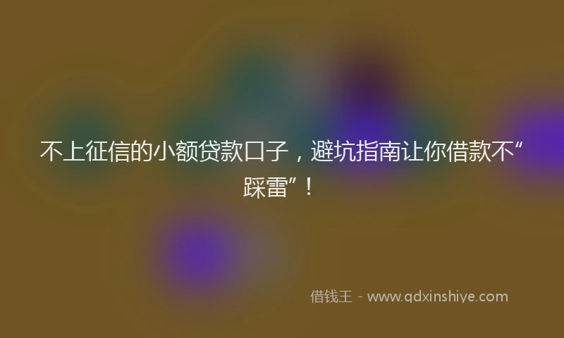 不上征信的小额贷款口子，避坑指南让你借款不“踩雷”！